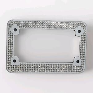 Motorcycle Bling License Plate Frame‎ Stainless Steel Rhinestone White Bedazzled